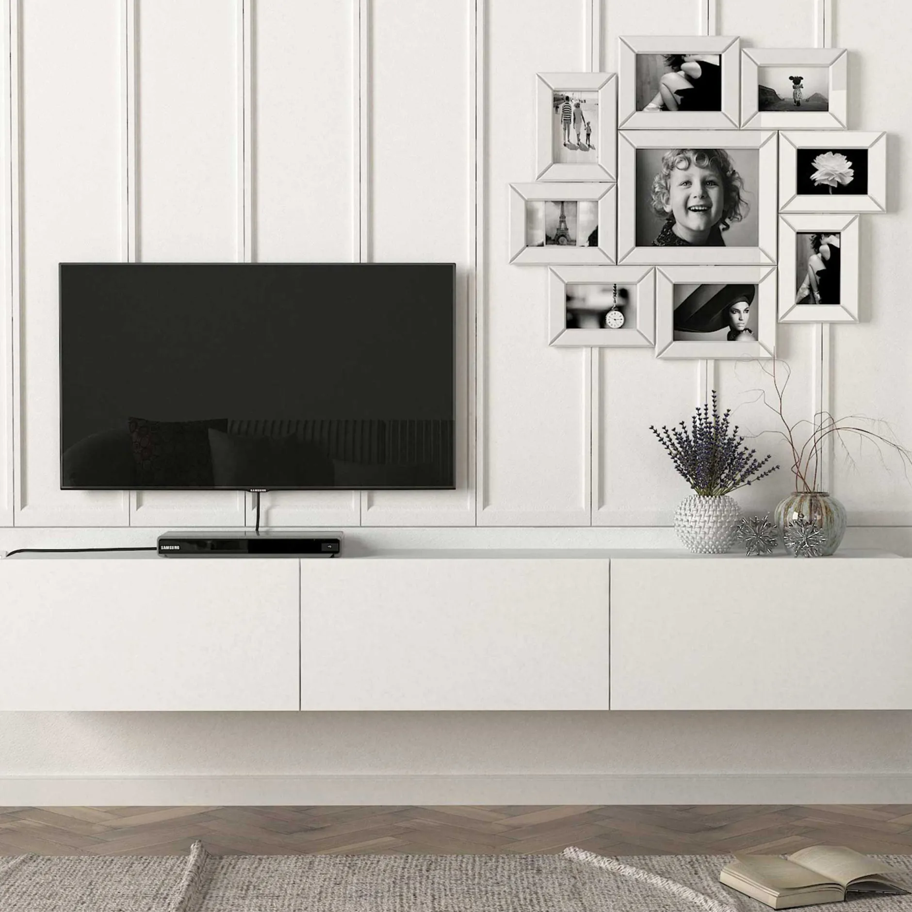 TV-Schrank Damla - 180x30x30cm - 3 Türen - weiß
