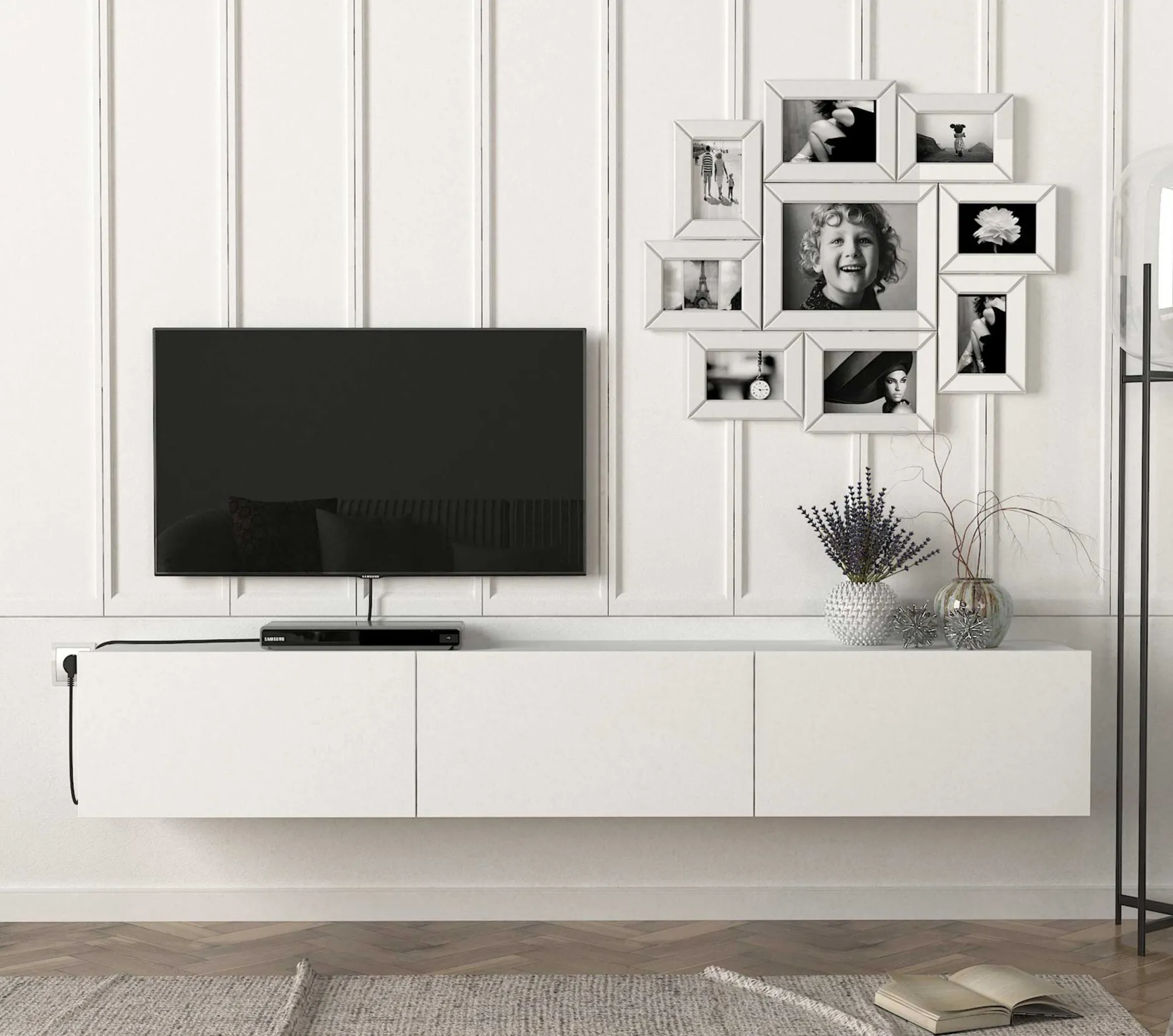 TV-Schrank Damla - 180x30x30cm - 3 Türen - weiß