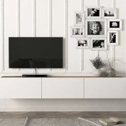 TV-Schrank Damla - 180x30x30cm - 3 Türen - weiß/Eiche Dekor
