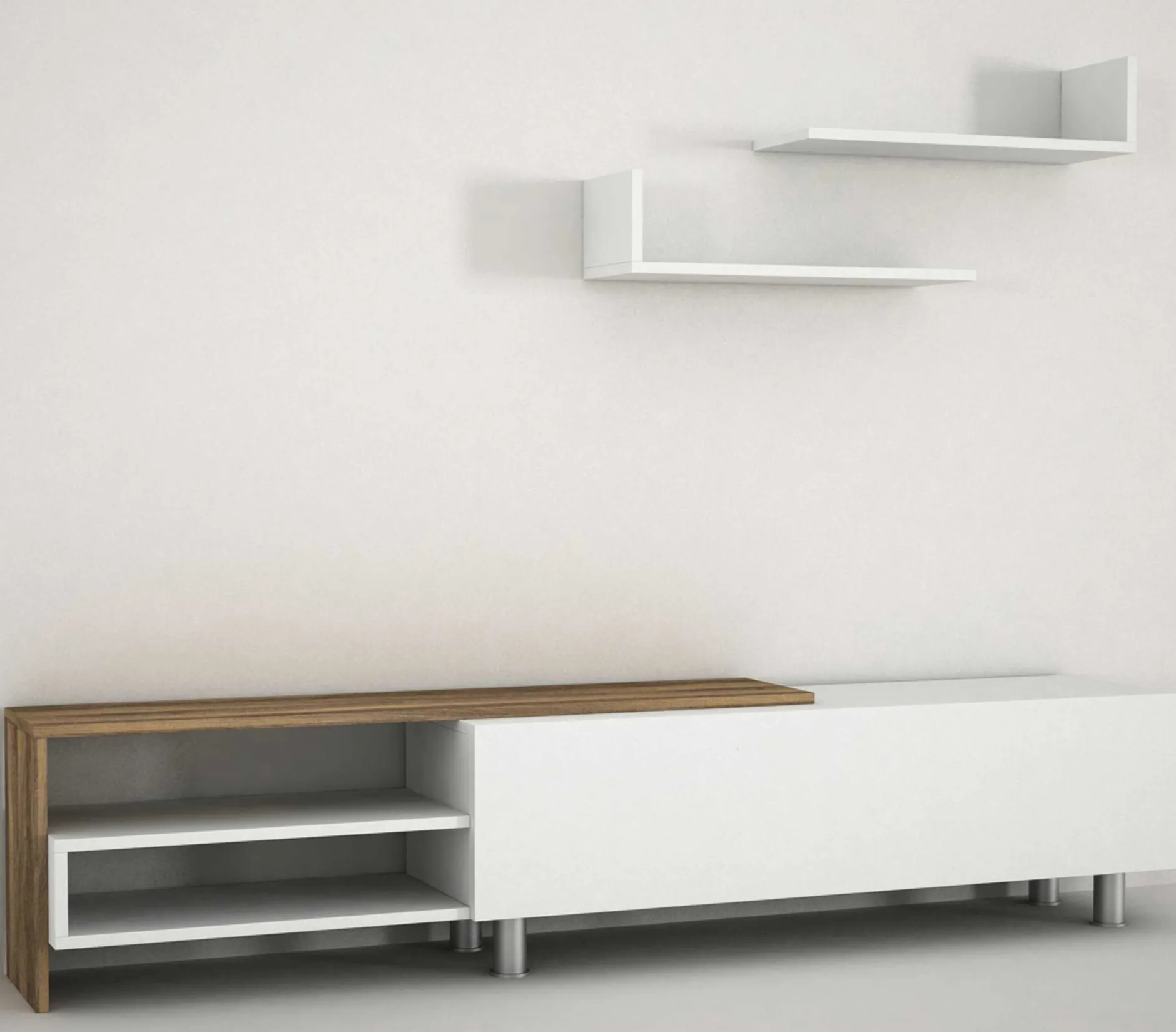 TV-Schrank Dizayn - 181x31x41cm - mit 1 Tür und 2 Wandeinlegeböden - weiß/Walnuss