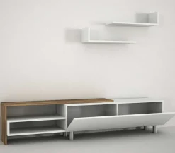 TV-Schrank Dizayn - 181x31x41cm - mit 1 Tür und 2 Wandeinlegeböden - weiß/Walnuss