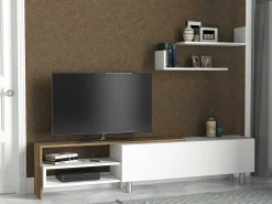 TV-Schrank Dizayn - 181x31x41cm - mit 1 Tür und 2 Wandeinlegeböden - weiß/Walnuss