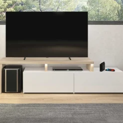 TV-Schrank Ecke Mikao - Eiche Dekor/Weiß