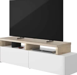 TV-Schrank Ecke Mikao - Eiche Dekor/Weiß
