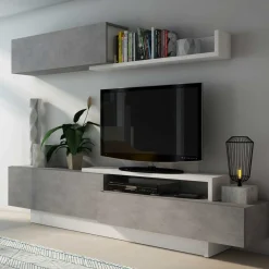 TV-Schrank Izquierdo 240cm 3 Türen - Beton/Weiß