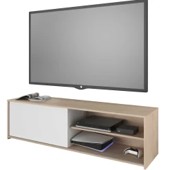 TV-Schrank Leandro - 155x40x43cm - mit Schiebetür - Eiche Dekor/Weiß