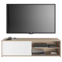 TV-Schrank Leandro - 155x40x43cm - mit Schiebetür - Eiche Dekor/Weiß