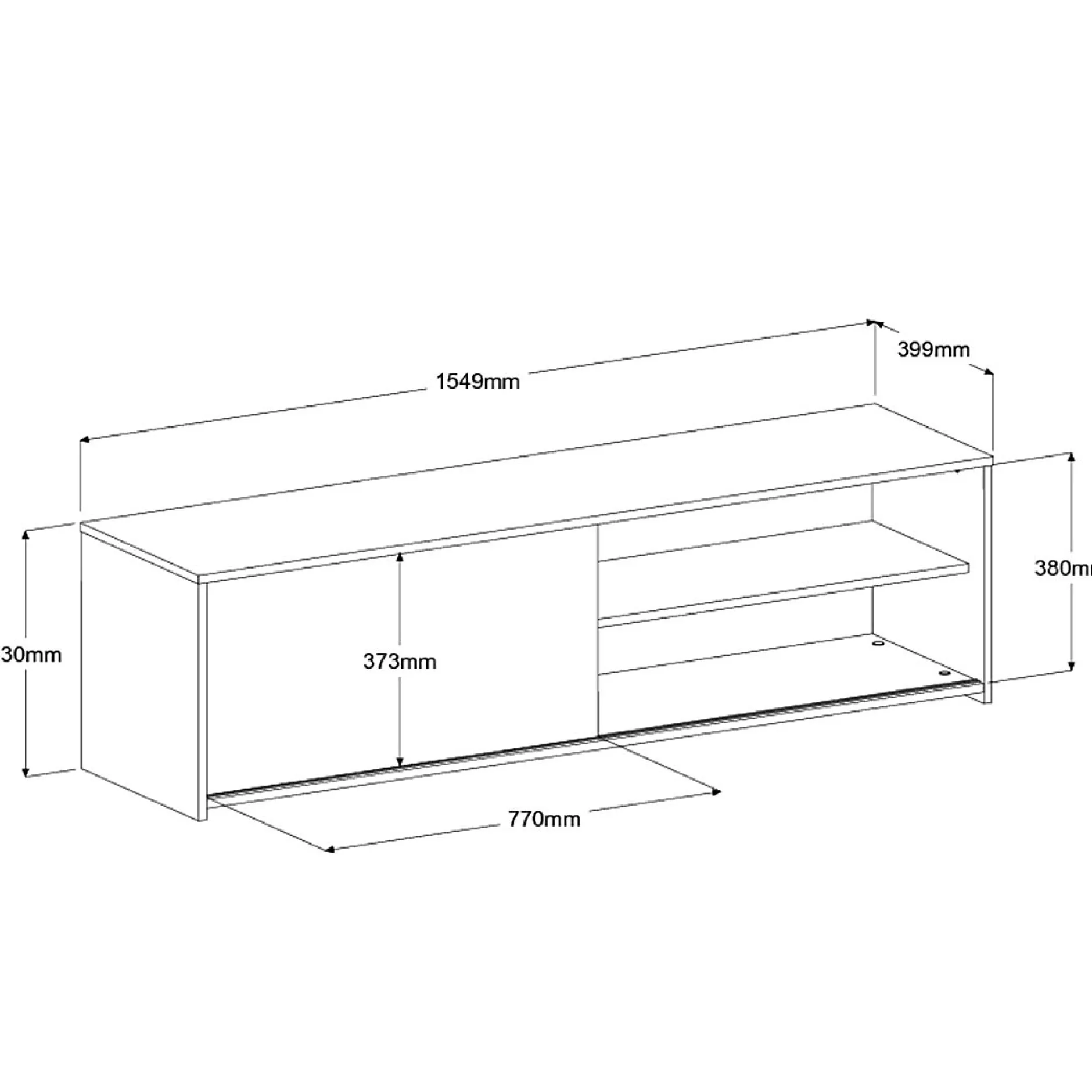 TV-Schrank Leandro - 155x40x43cm - mit Schiebetür - Eiche Dekor/schwarz