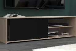 TV-Schrank Leandro - 155x40x43cm - mit Schiebetür - Eiche Dekor/schwarz