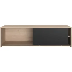 TV-Schrank Leandro - 155x40x43cm - mit Schiebetür - Eiche Dekor/schwarz