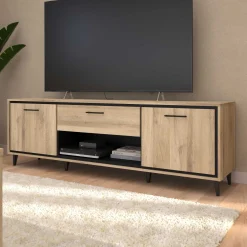 TV-Schrank Oskar - 180x40x57cm - 2 Türen und 1 Schublade - Eiche Dekor/schwarz
