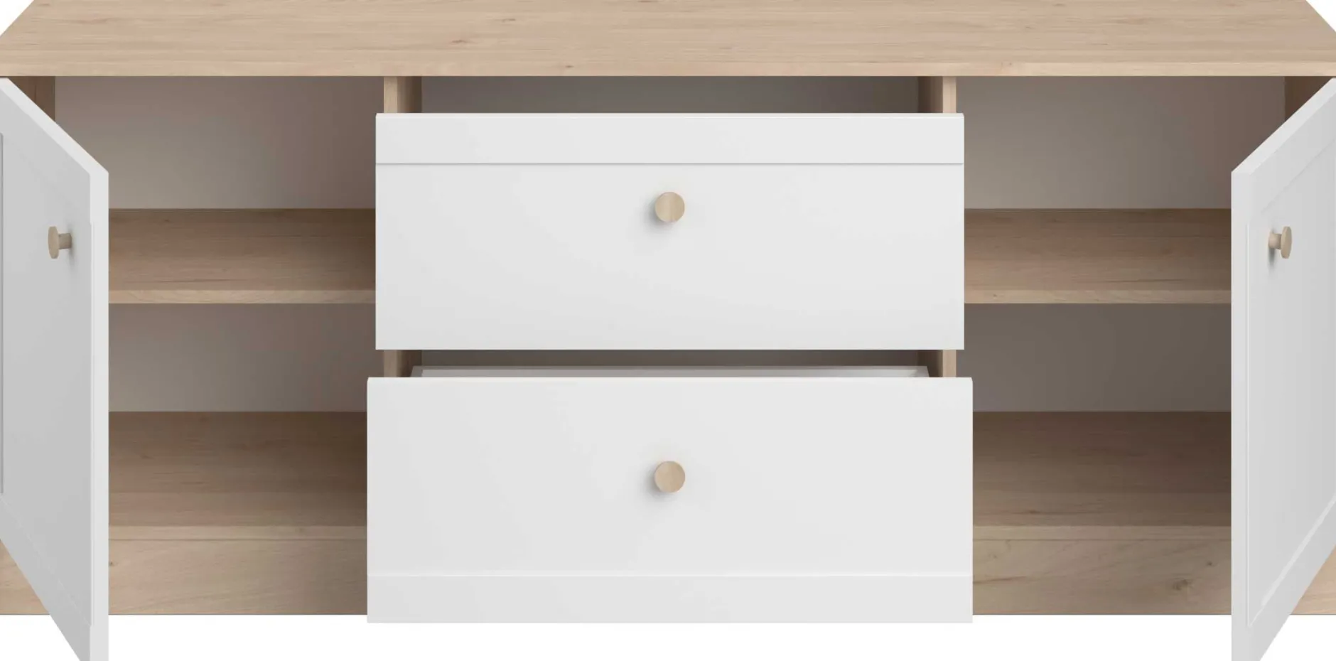 TV-Schrank Sophia - 158x40x63cm - 2 Türen und 2 Schubladen - weiß/Eiche Dekor