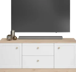 TV-Schrank Sophia - 158x40x63cm - 2 Türen und 2 Schubladen - weiß/Eiche Dekor