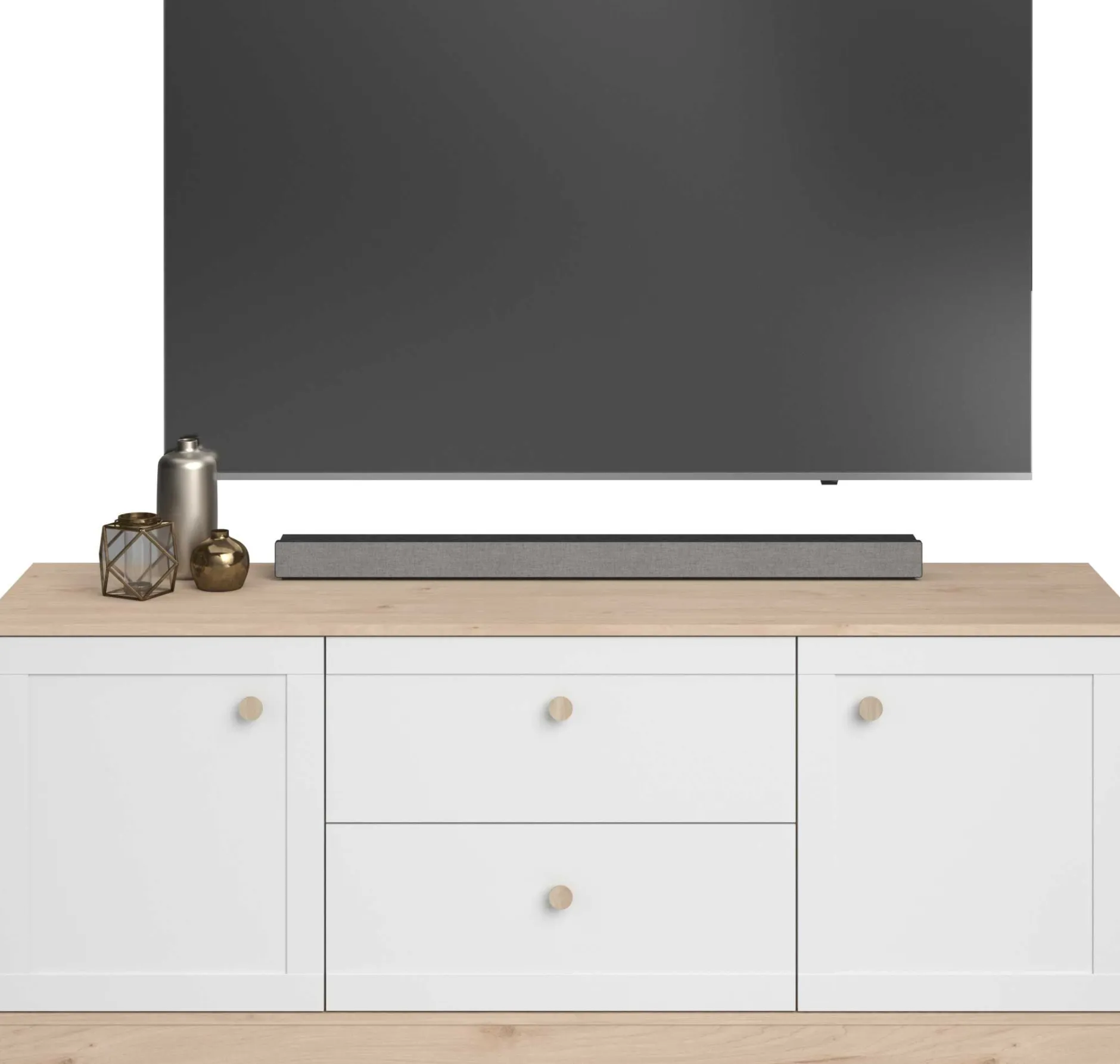 TV-Schrank Sophia - 158x40x63cm - 2 Türen und 2 Schubladen - weiß/Eiche Dekor
