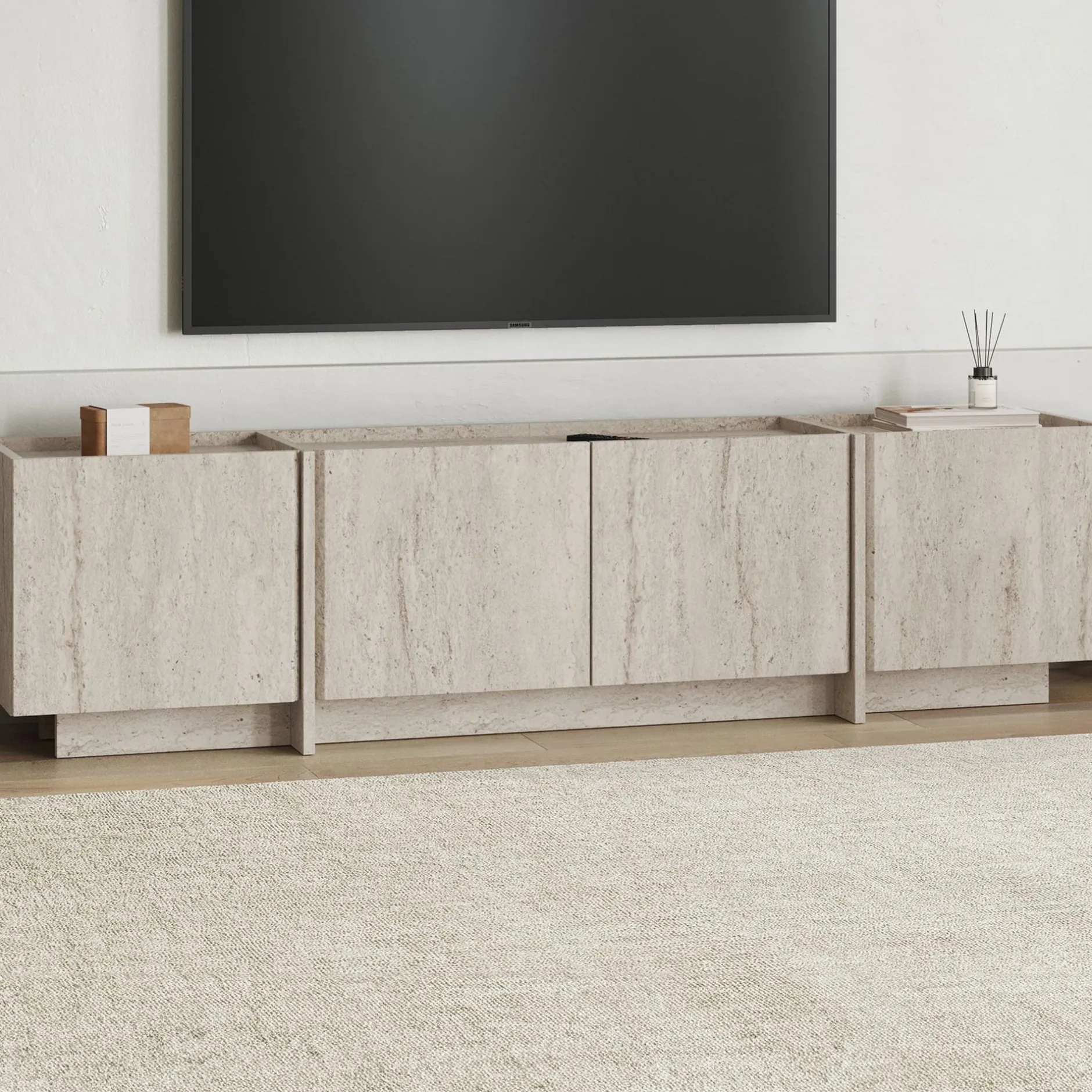 TV-Ständer Lowen - 100% MELAMINE - Travertin - 46 x 35 x 180 cm