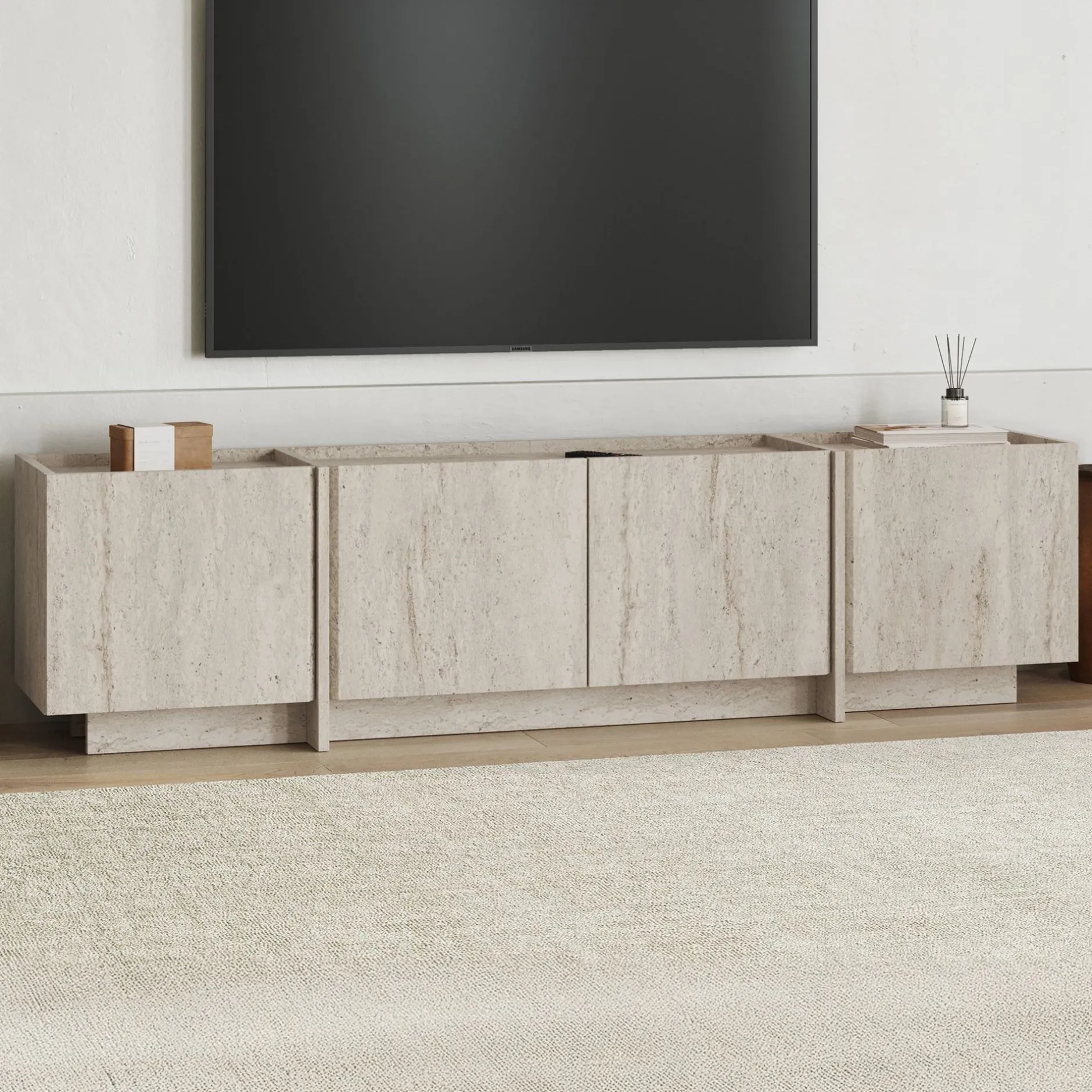 TV-Ständer Lowen - 100% MELAMINE - Travertin - 46 x 35 x 180 cm