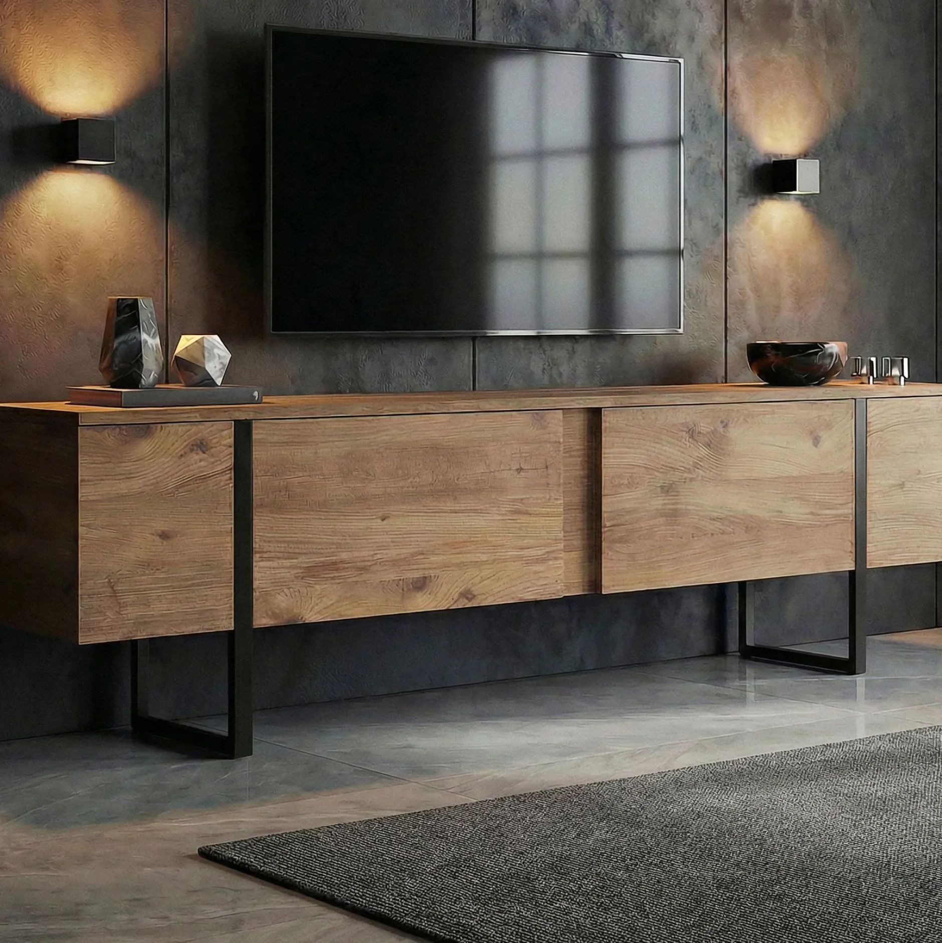 TV-Ständer Onera - 100% MELAMINE - Atlantik-Kiefer - 50 x 30 x 180 cm