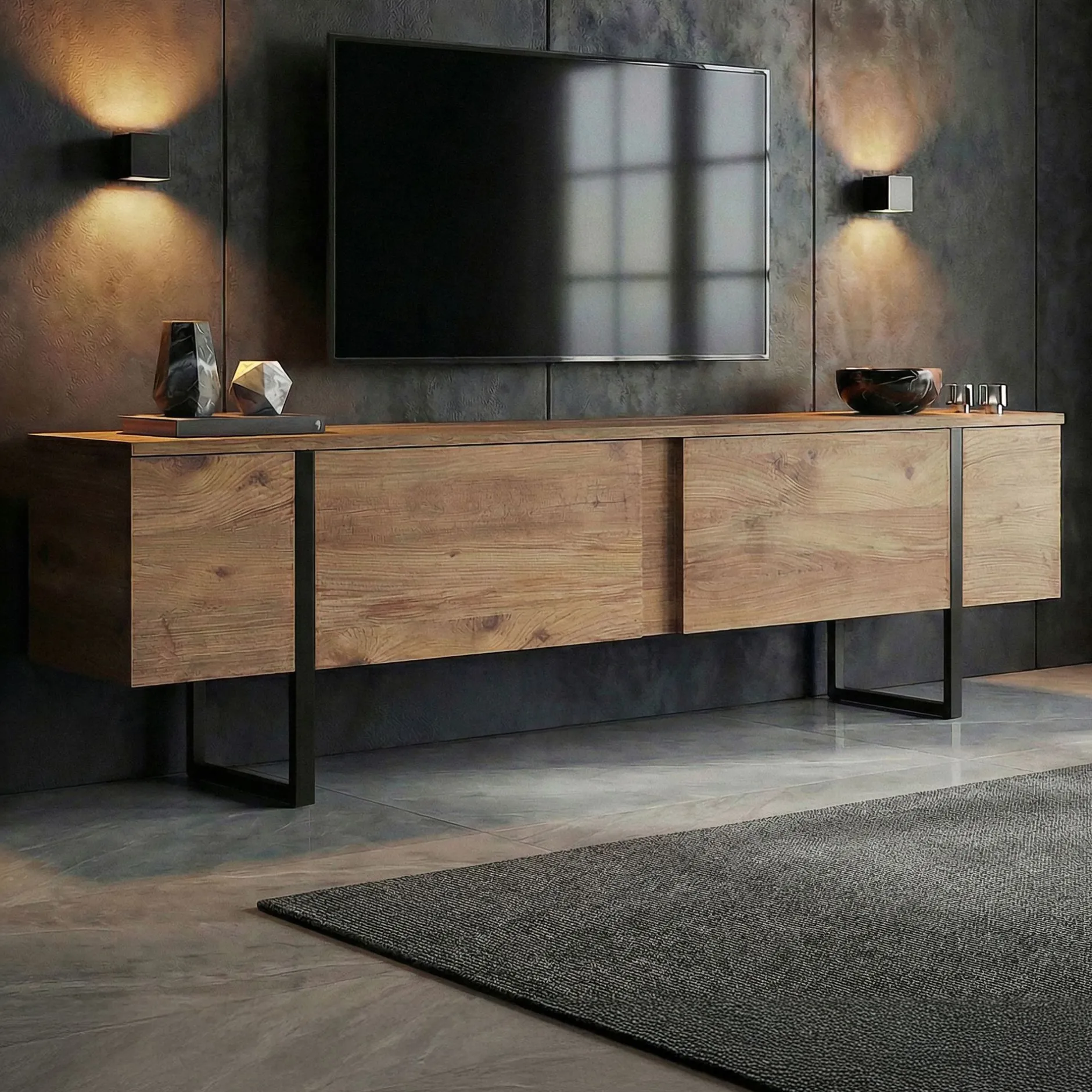 TV-Ständer Onera - 100% MELAMINE - Atlantik-Kiefer - 50 x 30 x 180 cm