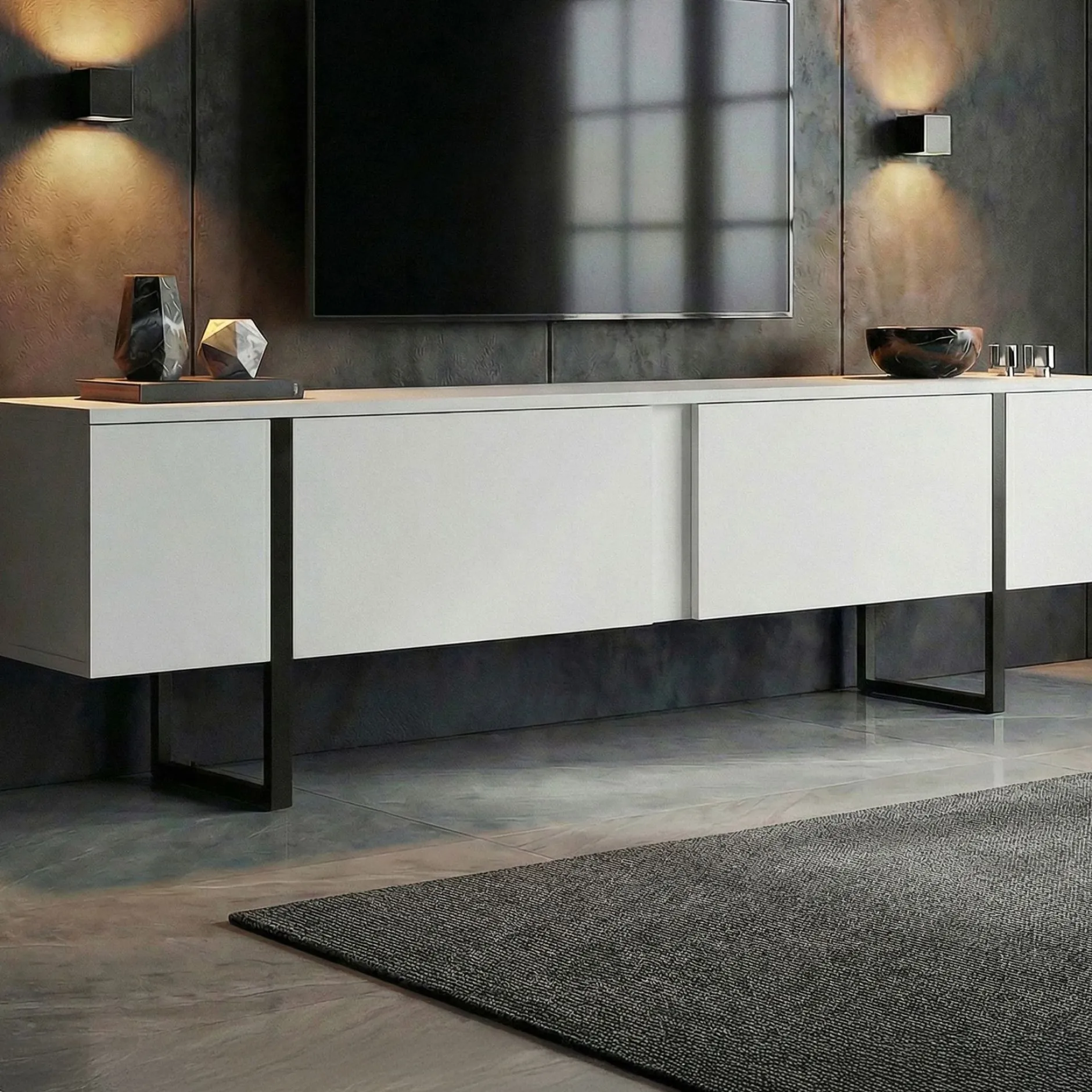 TV-Ständer Onera - 100% MELAMINE - Weiß - 45 x 30 x 180 cm