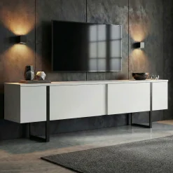 TV-Ständer Onera - 100% MELAMINE - Weiß - 45 x 30 x 180 cm