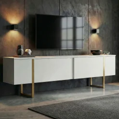 TV-Ständer Onera - 100% MELAMINE - Weiß - 50 x 30 x 180 cm
