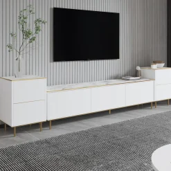 TV-Wandmöbel Imaj - 100% MELAMINE - Weißer Marmor - 180 x 60 x 35 cm