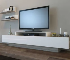 TV-Wandmöbel Lusi - 100% MELAMINE - Weiß - 180 x 40 x 31 cm