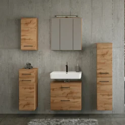 Unterschrank für Waschbecken Malvo 60cm 1 Flügeltür und 1 Schublade - Eiche/schwarz