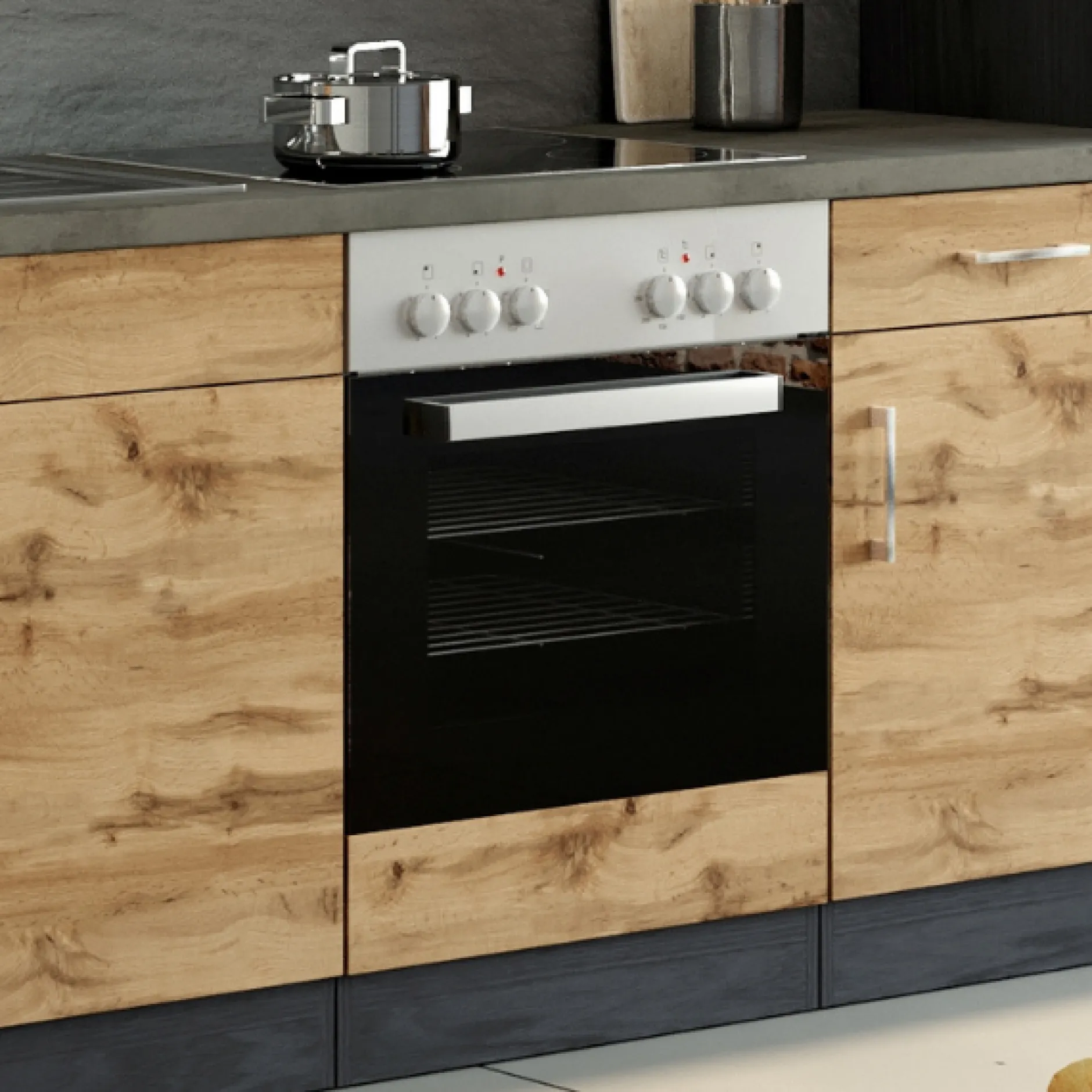 Unterschrank Sorrella 60cm für Backofen und Kochfeld - Eiche/Graphit