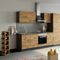 Unterschrank Sorrella 60cm für Backofen und Kochfeld - Eiche/Graphit