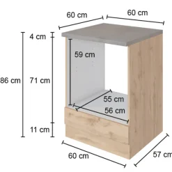 Unterschrank Sorrella 60cm für Backofen und Kochfeld - Eiche/Graphit