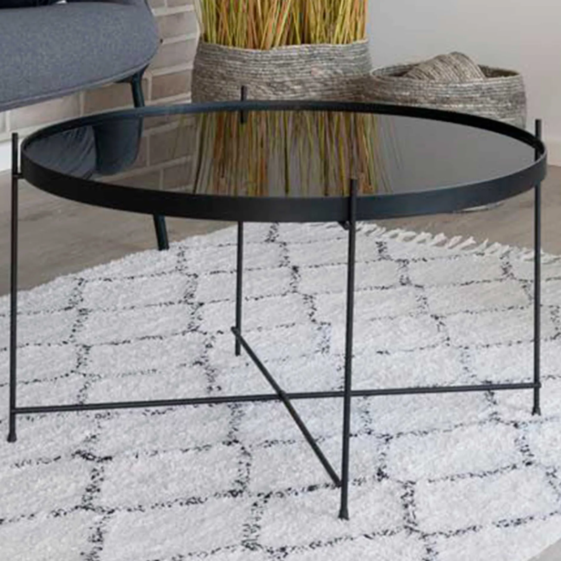 Venezia Schwarzer Couchtisch: Stahl und Glas Ø70xh40cm