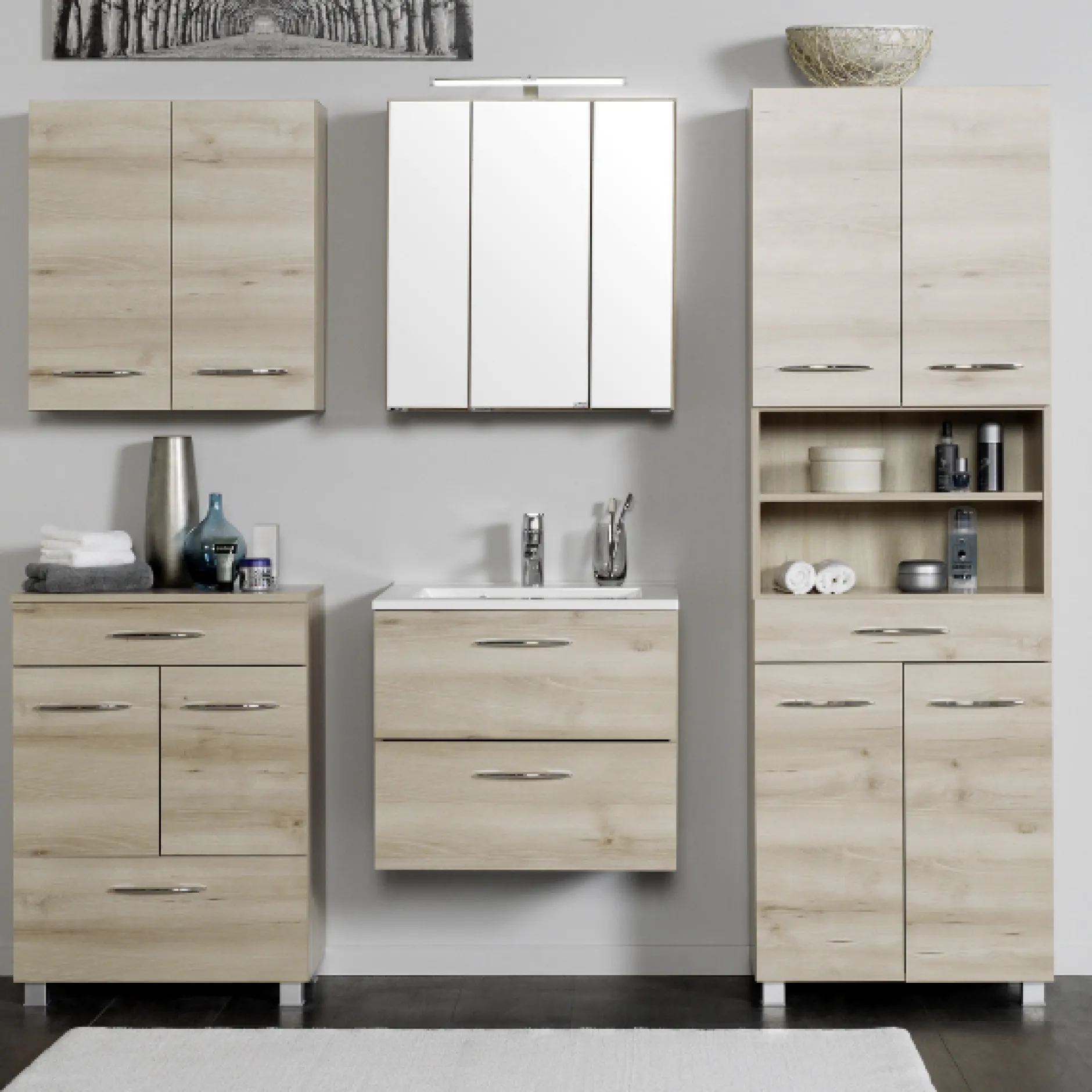 Vielseitiger Stauschrank Portofino | 60 x 35 x 180 cm | Beech Oak Design