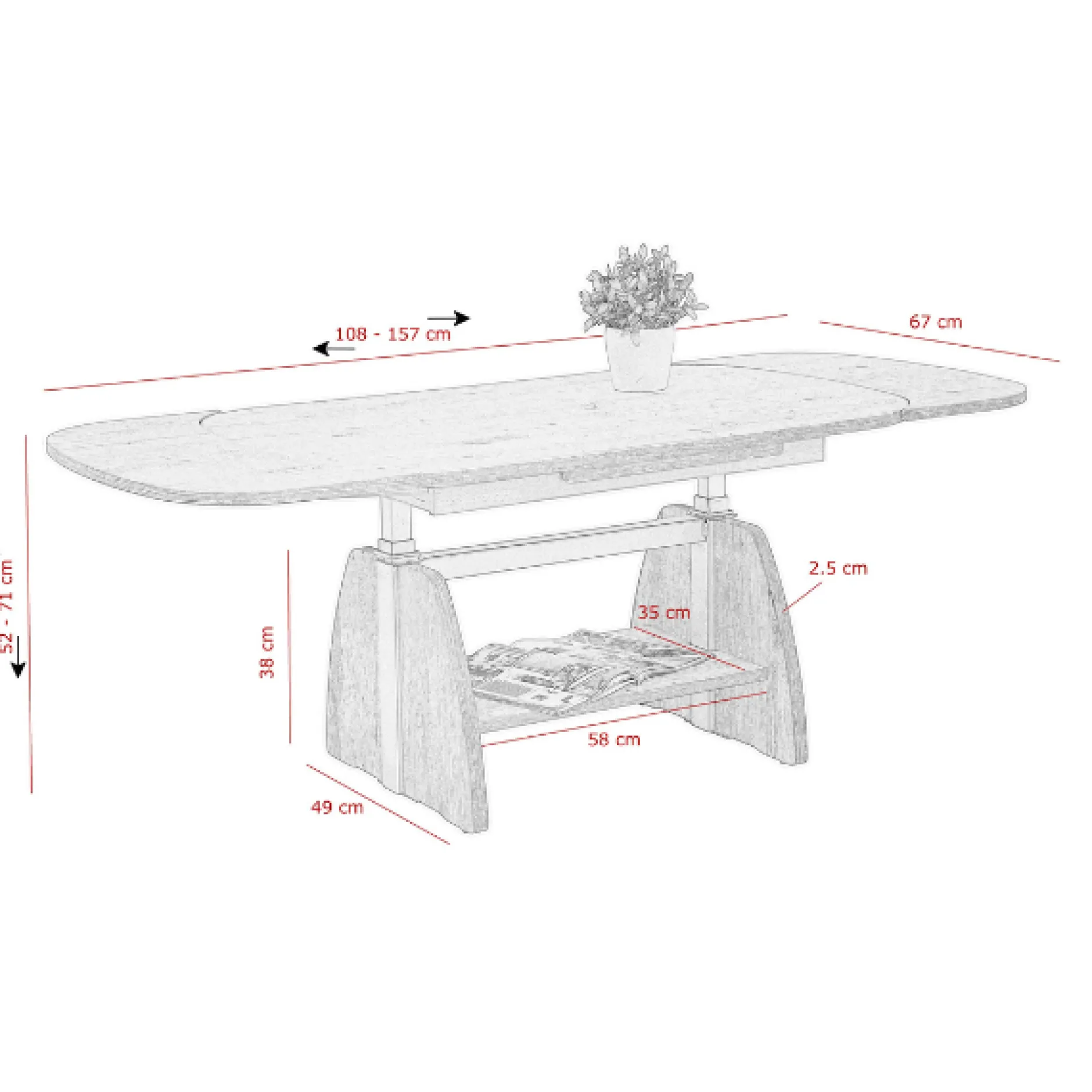 Vienna Couchtisch 108/157x67x52/71 cm-artisan Eiche