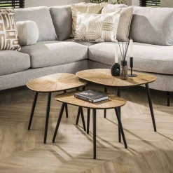 Viereckiger Couchtisch Ray Metall 3er Set in Antik Gold