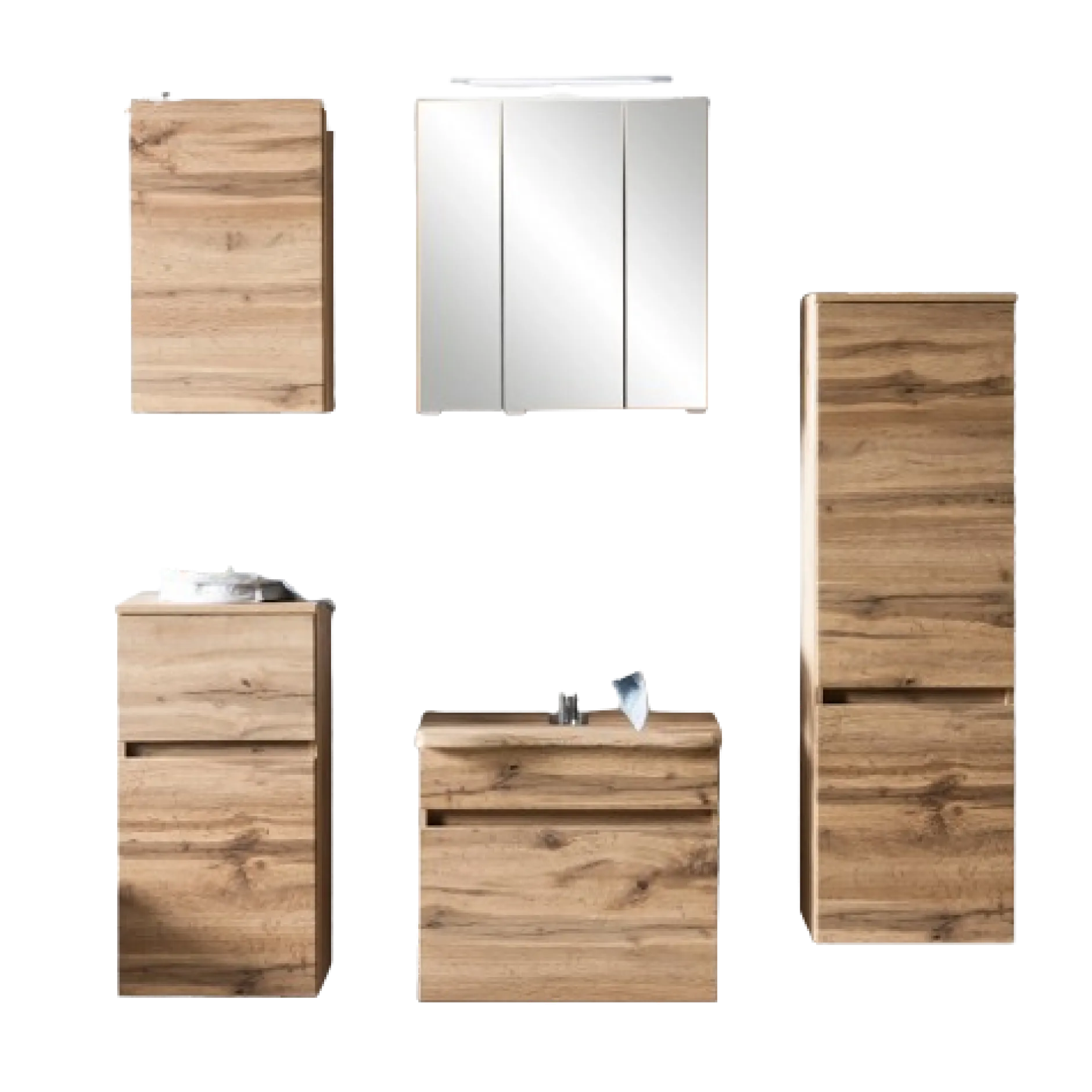 VikasBadezimmer : Hängeschränke, Spiegelschrank, Waschtischunterschrank, Säulenschrank - Eichendekor