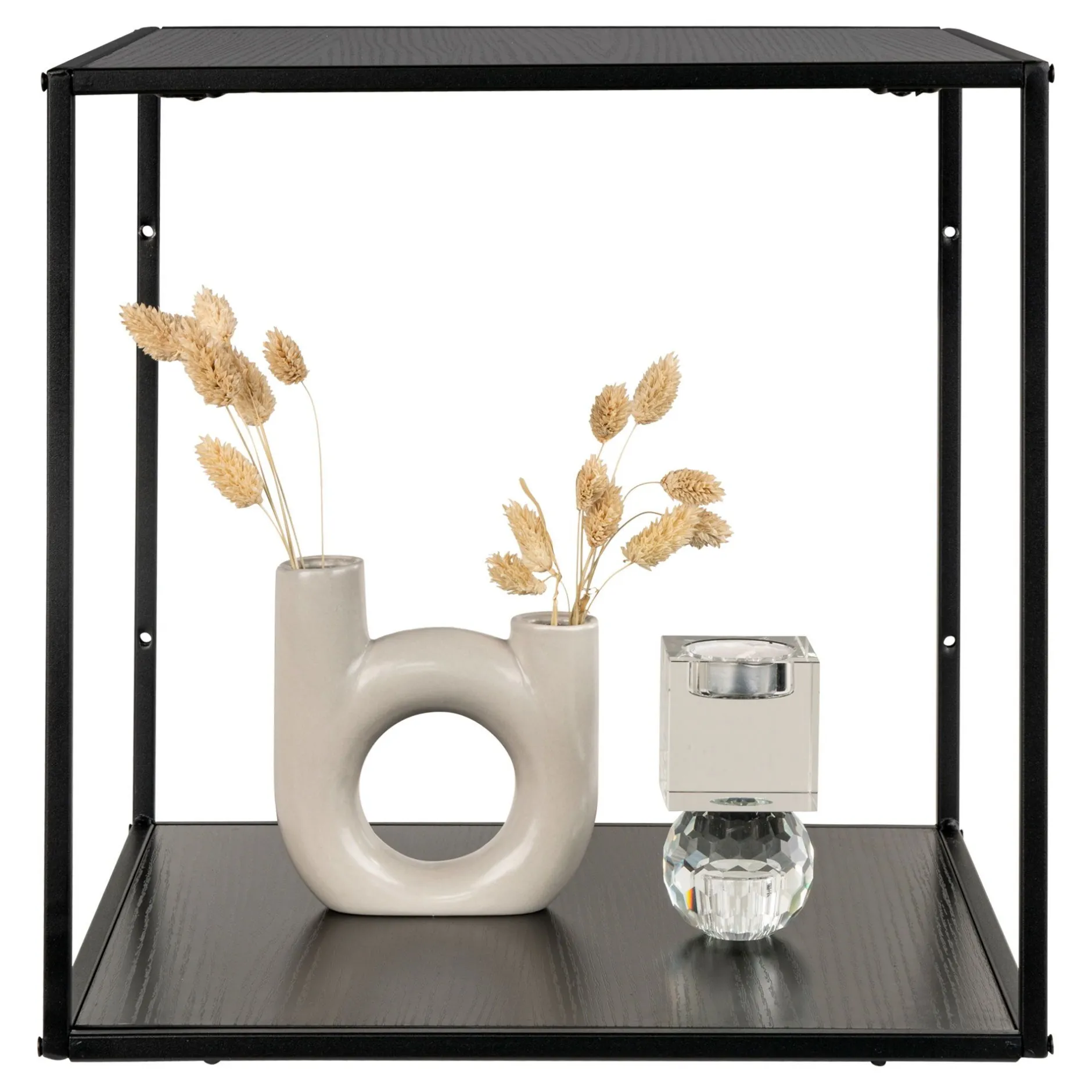 Vita Black Wallshelf: Stylish 36x36x36 cm Stahl und Brett
