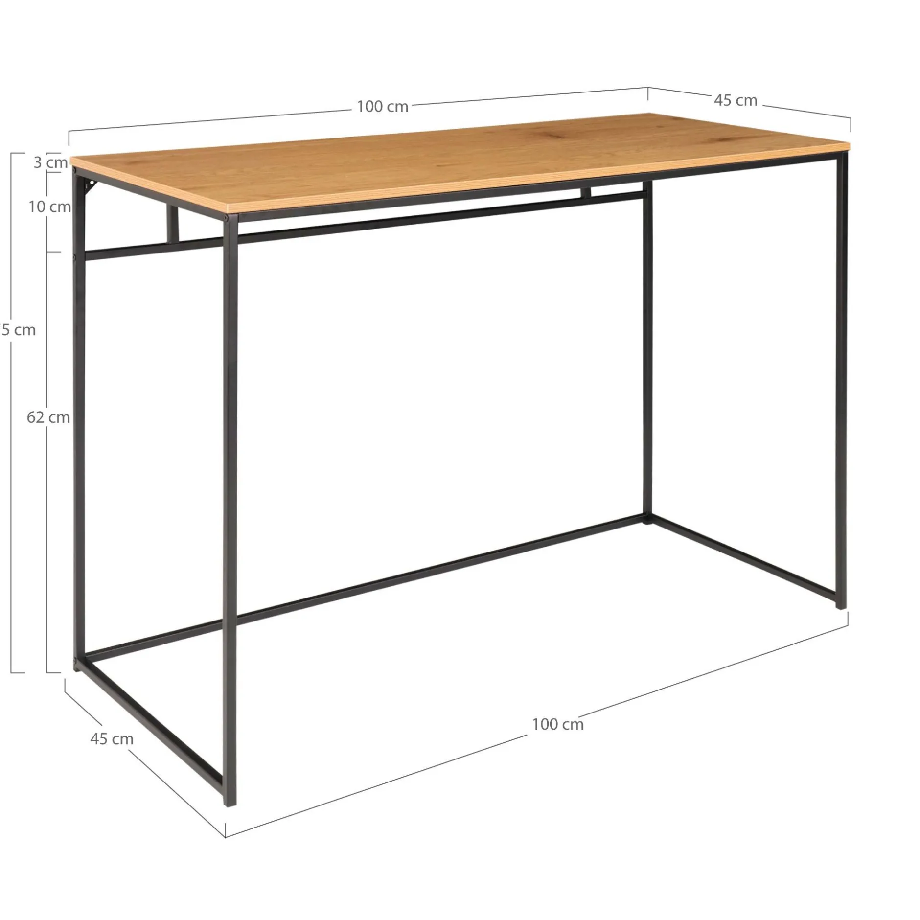 Vita Schreibtisch - Eiche Natur mit schwarzem Rahmen | 100x45x75 cm