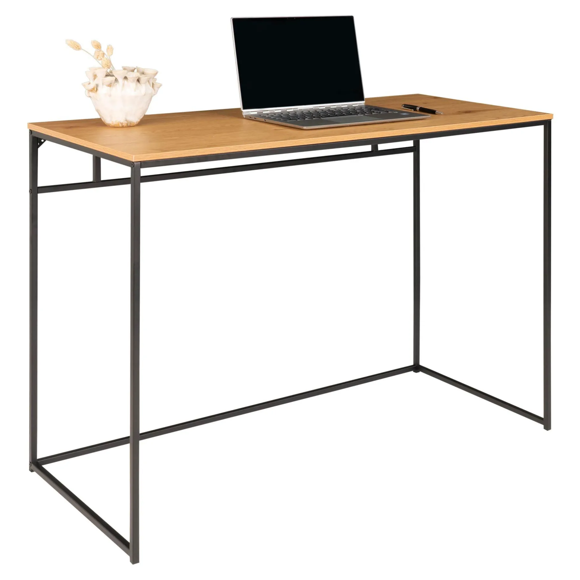 Vita Schreibtisch - Eiche Natur mit schwarzem Rahmen | 100x45x75 cm
