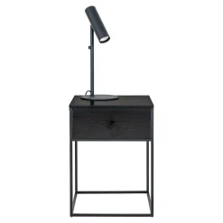 Vita Schwarzer Beistelltisch mit Schublade | Stahl, MDF 40x40x55cm