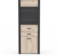 Vitrine Aubrey - 75x42x198cm - 2 Türen und 1 Schublade - Eiche Dekor/schwarz