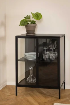 Vitrine Nebas 80cm, 2 Türen und 1 Fachboden - schwarz