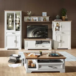 Vitrine Samine 93cm 3 Türen und 1 Schublade - weiß/Eiche