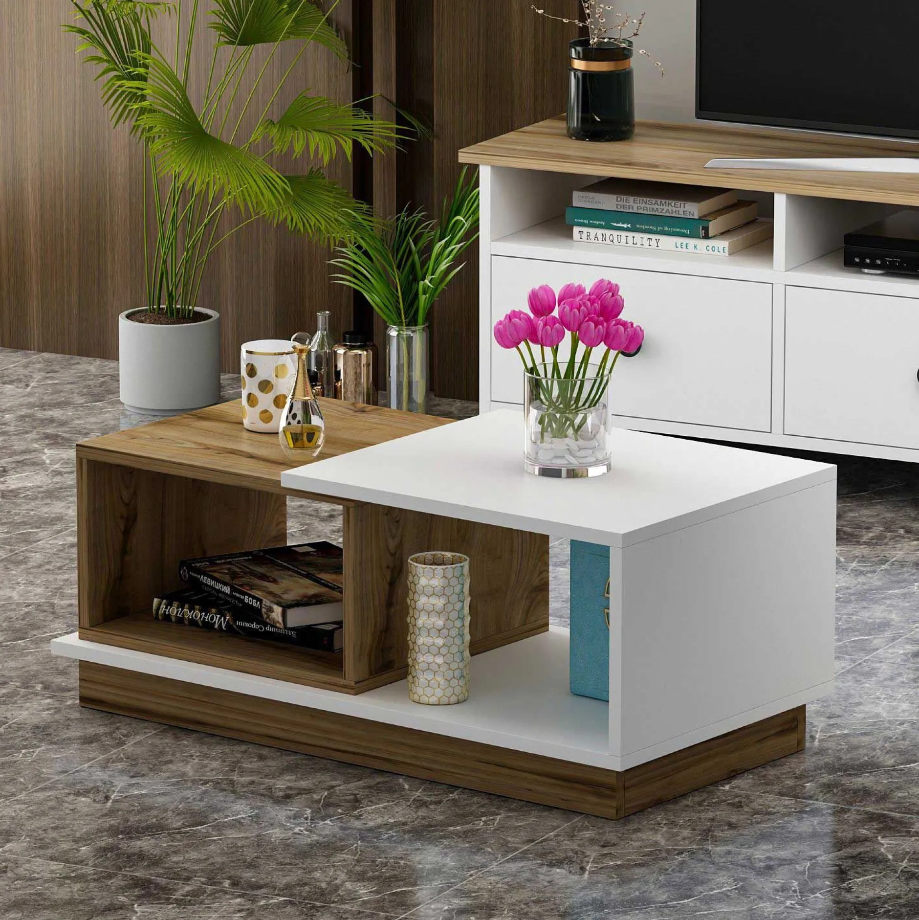 Viyana Couchtisch | 100 % MELAMIN | Weiß, Eiche