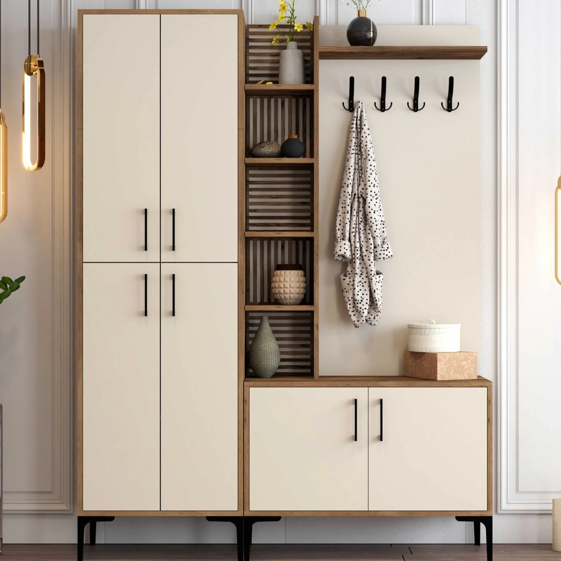 Viyana DA Garderobenständer | 100 % MELAMIN | Walnuss, Creme