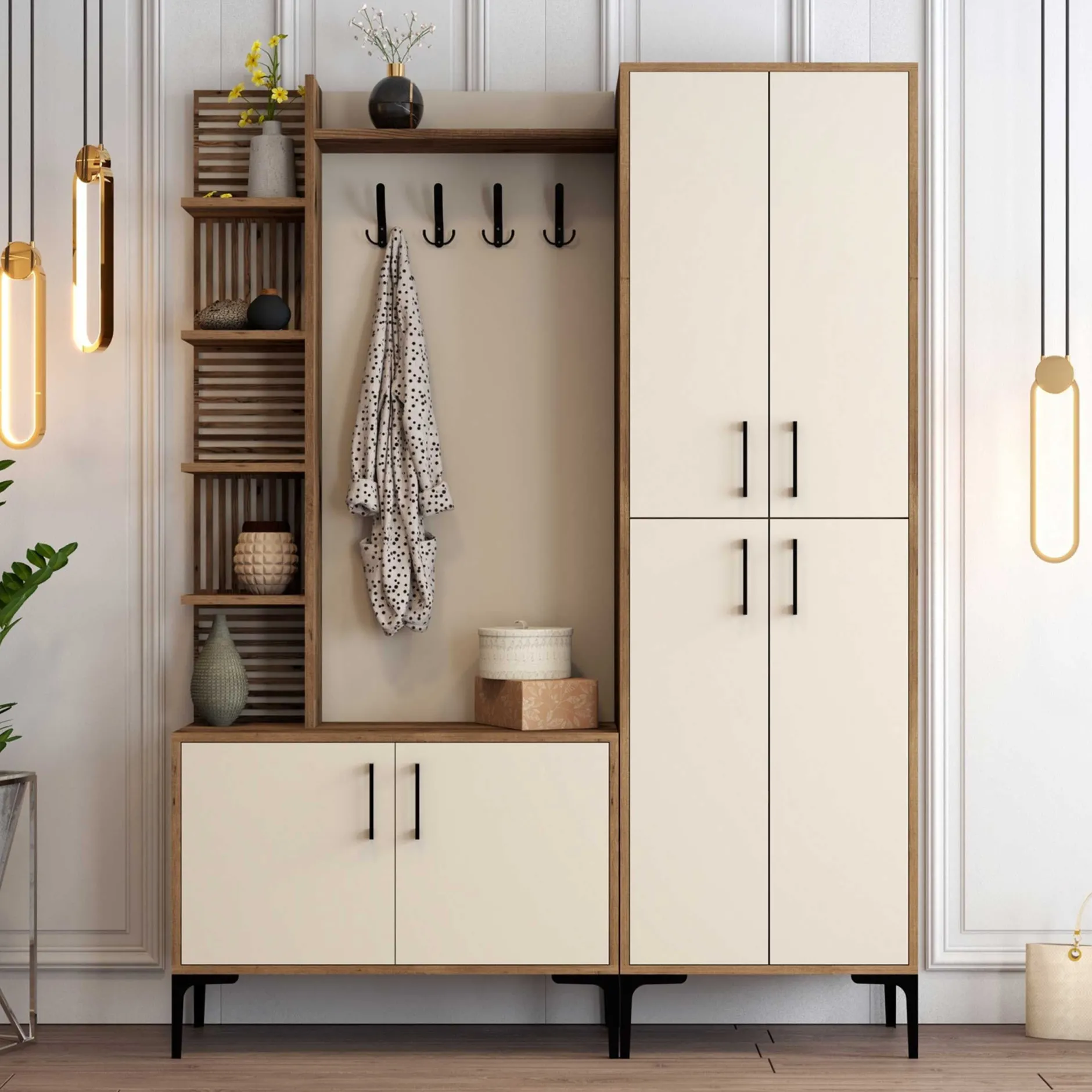 Viyana DA Garderobenständer | 100 % MELAMIN | Walnuss, Creme