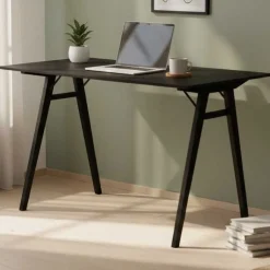 Vojens Schwarzer Schreibtisch - 120x60x75 cm | MDF, Rubberwood