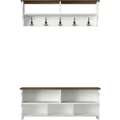Wandgarderobe Esta - mit Schuhbank - Dekor Weiß/Walnuss