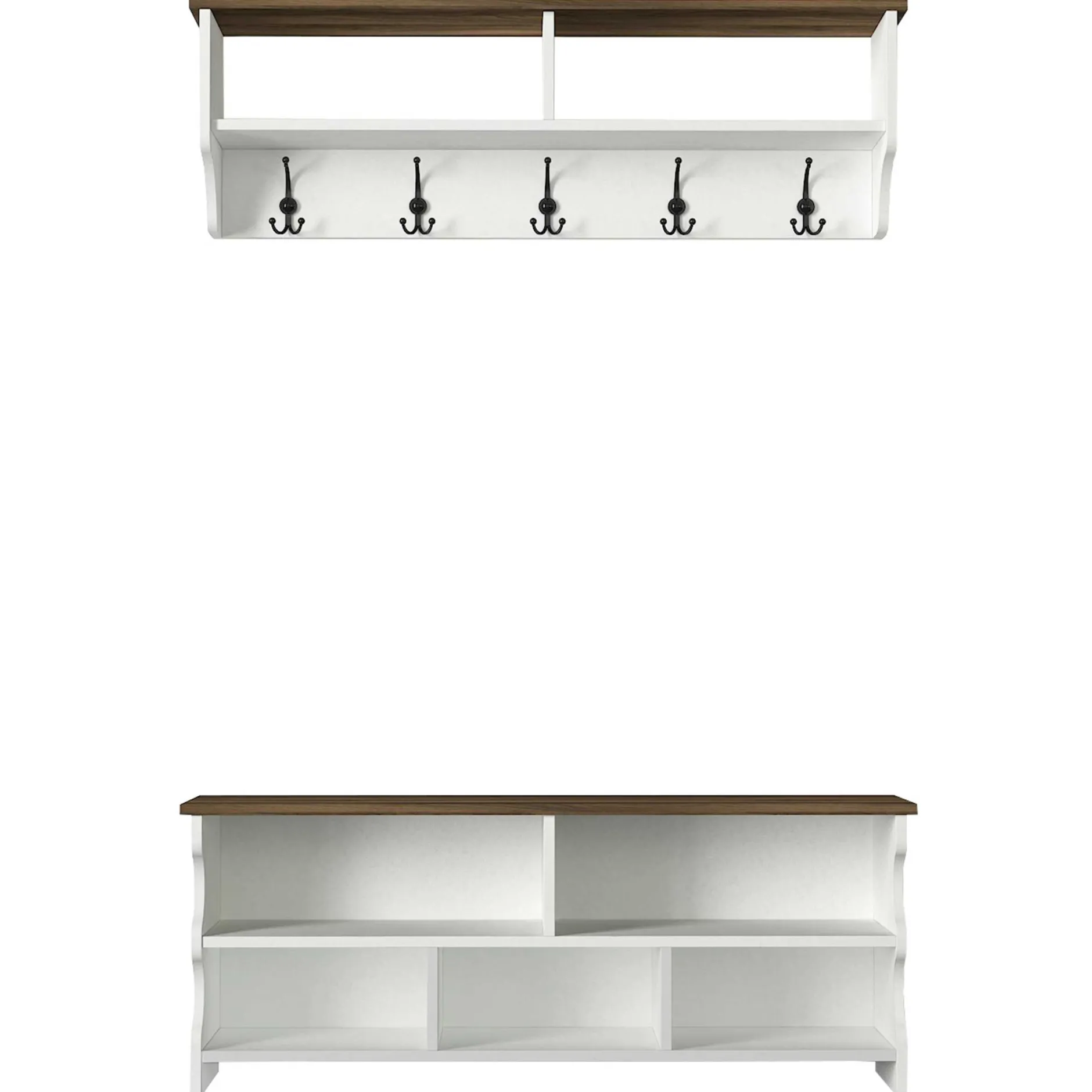 Wandgarderobe Esta - mit Schuhbank - Dekor Weiß/Walnuss