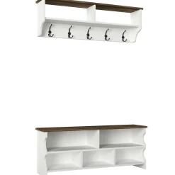 Wandgarderobe Esta - mit Schuhbank - Dekor Weiß/Walnuss